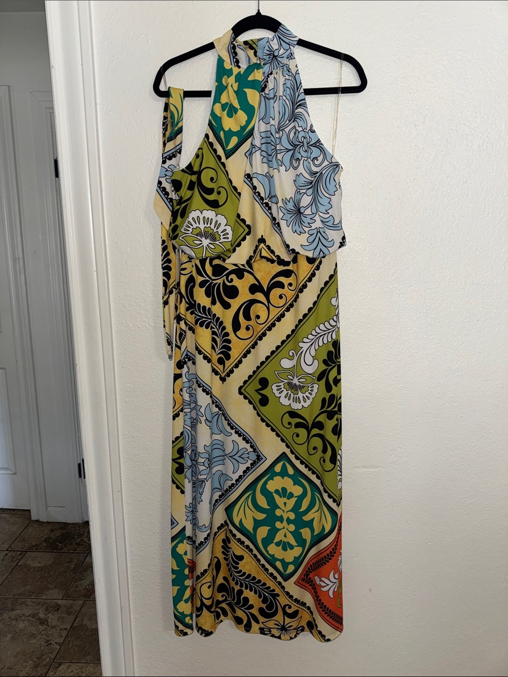 Cato Halter Maxi Dress in Yellow, Green & Blue